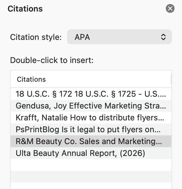 Citations Pane